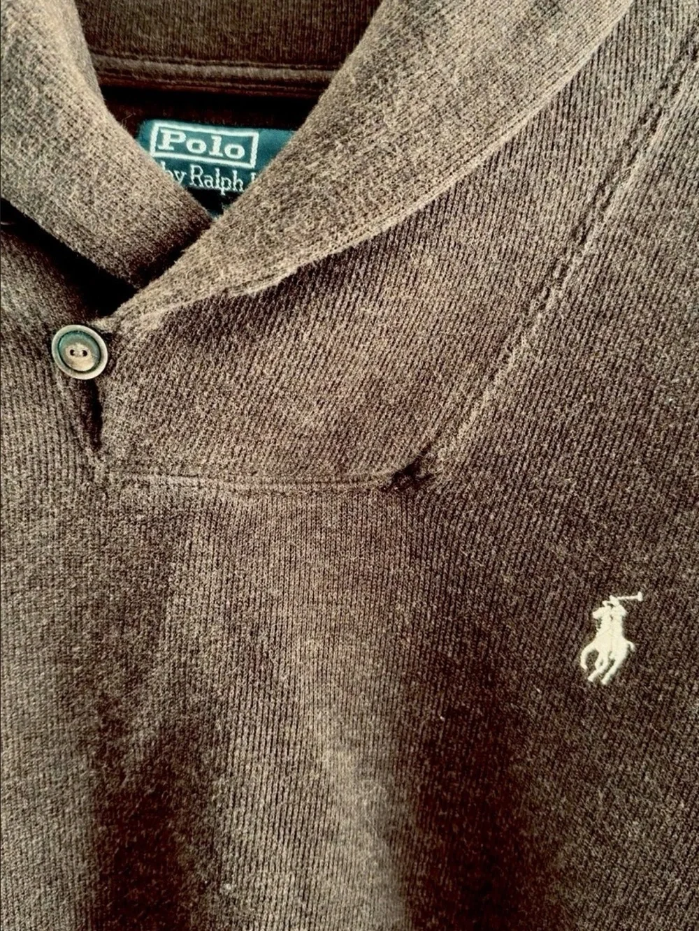 Ralph Lauren Brown Shawl-Collar 100% Cotton Sweater